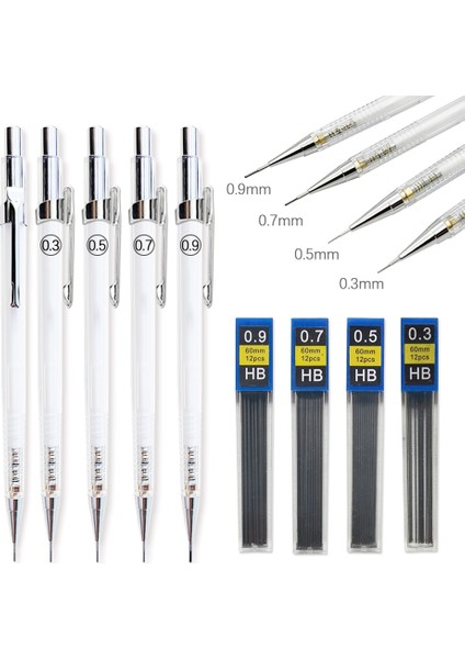6 Adet 0.9mm Set Şeffaf Mekanik Kurşun Kalem 0.3, 0.5, 0.7, 0.9mm Kurşun Yedekler ile Eskiz Otomatik Kalemler Sanat Çizim Boyama Için Set (Yurt Dışından)
