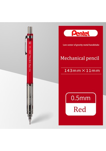 0.5mm Kırmızı Japonya Pentel Düşük Ağırlık Merkezi Mekanik Kurşun Kalem Metal Kalem Kavrama PG-METAL350 Profesyonel Şartname 0.3/0.5/0.7/0.9 (Yurt Dışından)