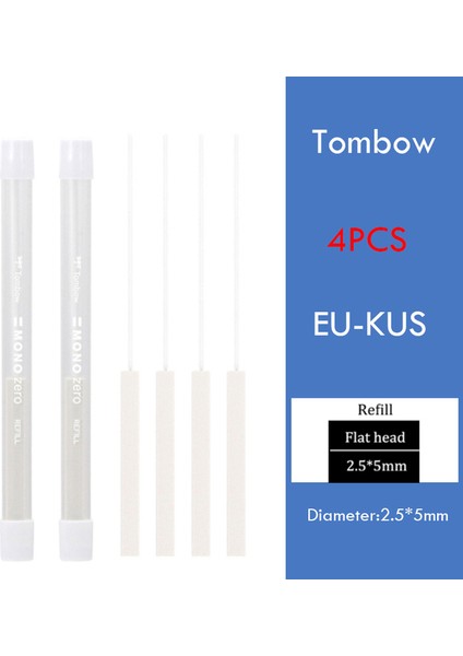 4 Kare Yedekler Tombow Mono Sıfır Kalem Itme Silgi Kalem Kauçuk Plastik Japon Kırtasiye Sanat Öğrenci Malzemeleri Çizim Değiştirilebilir Dolum (Yurt Dışından)