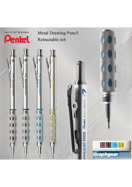 0.9mm Japonya Pentel Mekanik Kurşun Kalem Düşük Ağırlık Merkezi 1000 Tüm Metal Kalem Taşlama Kalem Kavrama 0.3/0.5/0.7/0.9 Öğrenci Kroki Çizim (Yurt Dışından) indirimleri