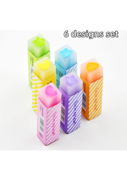 6 Tasarımlar Set 1 Adet Gökkuşağı Renkli Silgi Doldurma ile Güzel Kalp Yıldız Temizleme Düzeltme Araçları Kalemler Ofis Okul A6993 (Yurt Dışından)