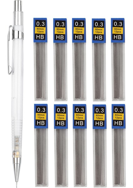 0.3mm Kalem Seti C Şeffaf Mekanik Kurşun Kalem Seti 0.3, 0.5, 0.7 0.9mm Eskiz Sanat Çizim Boyama Otomatik Kalemler Için Hb Kurşun Yedekler ile (Yurt Dışından)