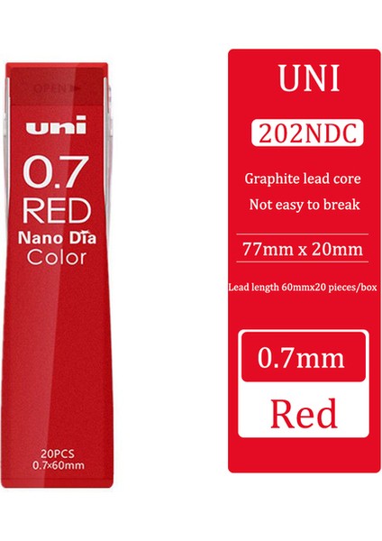 0.7mm Kırmızı Japonya Unı Renk Grafit Kurşun Çekirdek 202NDC Mekanik Kurşun Kalem Için 0.5/0.7mm Yazma Okul Malzemeleri Kırtasiye Çizim Kalemi (Yurt Dışından)