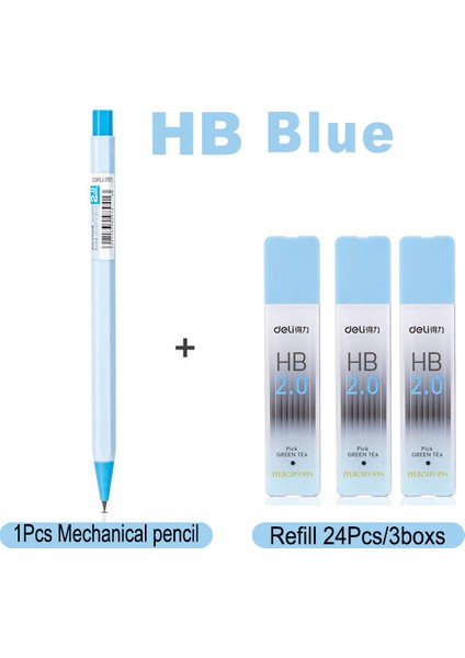 Hb Mavi Set F Deli Mekanik Kurşun Kalem 2.0mm Kurşun Hb 2b Kroki Yazma Otomatik Kalem Yedekler Çocuklar Için Kırtasiye Kalemtıraş Kalem (Yurt Dışından)