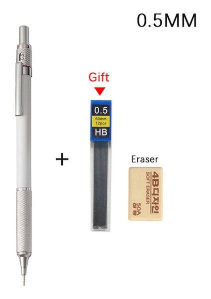 0.5mm Beyaz Set 4 Adet Sanat Çizim Kroki Otomatik Kalem Seti 0.3,0.5,0.7,0.9mm Metal Mekanik Kurşun Kalem Öğrenci Yazma Araçları Kırtasiye Hediyeler (Yurt Dışından)