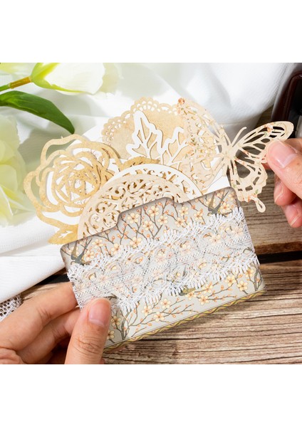 Stil 4 16 Yaprak Vintage Çiçek Çerçeve Kelebek Içi Boş Dantel Sınır Malzeme Kağıt Bloknot Yaratıcı Dıy Dergisi Kolaj Kırtasiye (Yurt Dışından)