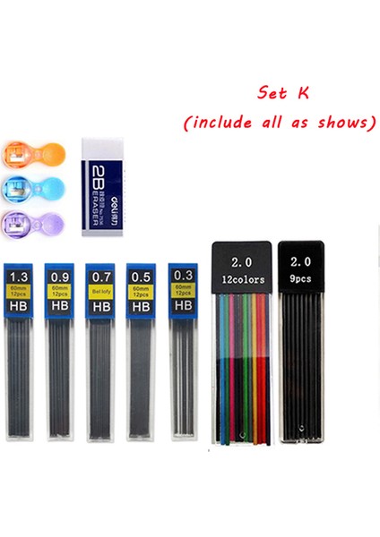 Gösterildiği Gibi K Seti Metal Mekanik Kurşun Kalem Seti 0.3 0.5 0.7 0.9 1.3 2.0mm Kurşun Yedekler Sanat Otomatik Çizim Eskiz Kalemleri Ofis Okul Kaynağı (Yurt Dışından)