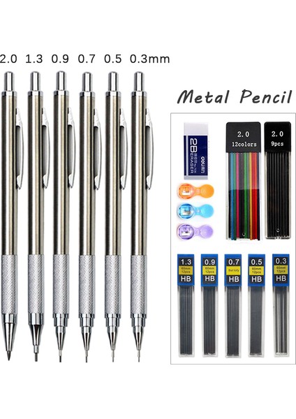 Gösterildiği Gibi K Seti Metal Mekanik Kurşun Kalem Seti 0.3 0.5 0.7 0.9 1.3 2.0mm Kurşun Yedekler Sanat Otomatik Çizim Eskiz Kalemleri Ofis Okul Kaynağı (Yurt Dışından)