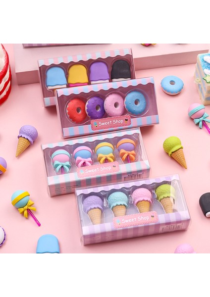 Stil 1 4 Adet Yummy Tatlı Silgi Seti Mini Lolipop Dondurma Popsicle Donuts Çocuklar Için Kauçuk Kalem Silgisi Okul Öğrenci Ödülü Silgi (Yurt Dışından)