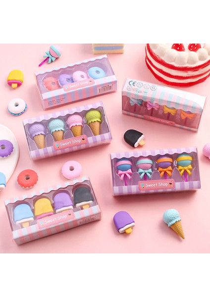 Stil 1 4 Adet Yummy Tatlı Silgi Seti Mini Lolipop Dondurma Popsicle Donuts Çocuklar Için Kauçuk Kalem Silgisi Okul Öğrenci Ödülü Silgi (Yurt Dışından)