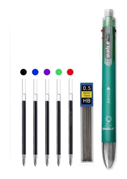 Yeşil Set Haile Çok Renkli Kalem 6 In 1 Tükenmez Kalem 5 Renk Tükenmez Kalemler Dolum ve 0.5mm Mekanik Kurşun Kalem Kurşun Ofis Okul Kırtasiye (Yurt Dışından)