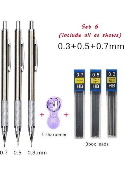 Gösterildiği Gibi C Seti Metal Mekanik Kurşun Kalem Seti 0.3 0.5 0.7 0.9 1.3 2.0mm Kurşun Yedekler Sanat Otomatik Çizim Eskiz Kalemleri Ofis Okul Kaynağı (Yurt Dışından) indirimleri