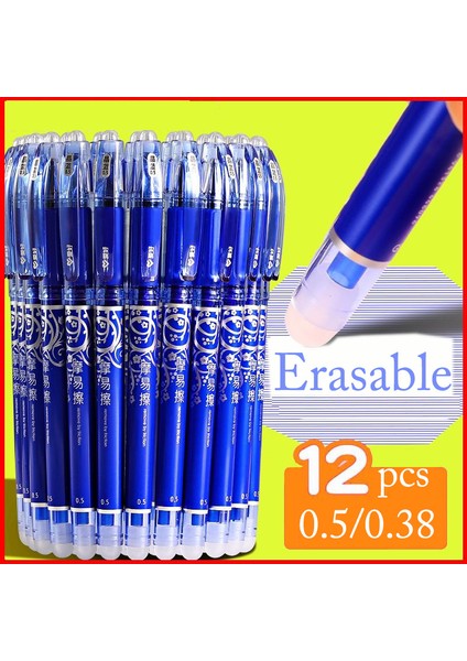 12 Adet 0.5mm Mavi D 12 Adet Silinebilir Jel Kalem Mavi Siyah Kırmızı Mürekkep 0.5 0.38MM Yıkanabilir Saplı Tükenmez Kalem Iğne Ucu Çubuk Öğrenci Yazma Kroki (Yurt Dışından)