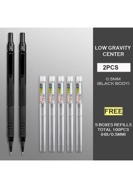 Blk 0.5mm 2 Adet Mg 0.5/0.7mm Metal Otomatik Kalem Seti Mekanik Kurşun Kalem Çizim Hb Grafit Kurşun Okul Malzemeleri Için (Yurt Dışından)