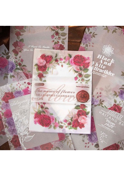A-Tatlı Pembe 15 Adet Çiçek Malzeme Kağıt Scrapbooking Manuel Arka Plan Şeffaf Kesilebilir Sülfürik Kağıt Asit Bazlı Not Notları 110*172 mm (Yurt Dışından)