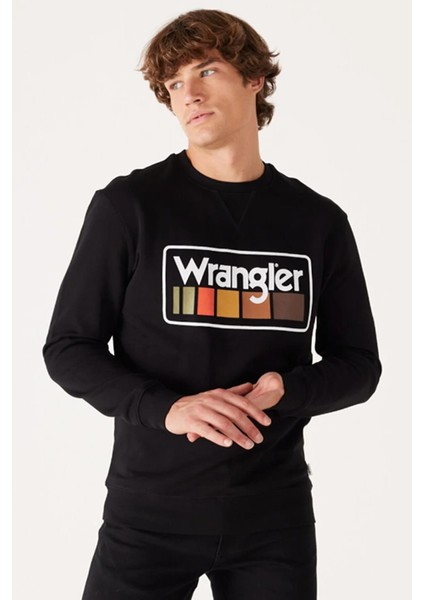 W646H1001 Siyah Wrangler Baskılı Bisiklet Yaka Erkek Sweat