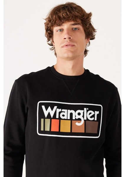 W646H1001 Siyah Wrangler Baskılı Bisiklet Yaka Erkek Sweat modelleri