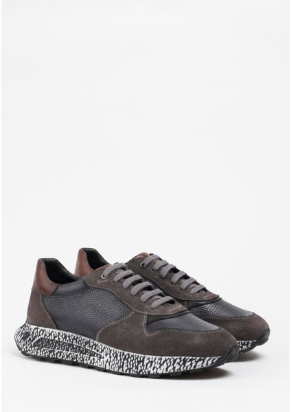 York Hakiki Deri Antrasit Süet Gri Enzo Erkek Sneaker Eva Hazır Taban Ayakkabı