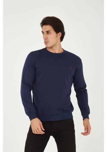 Bisiklet Yaka Ön Detaylı Basic Sweatshirt