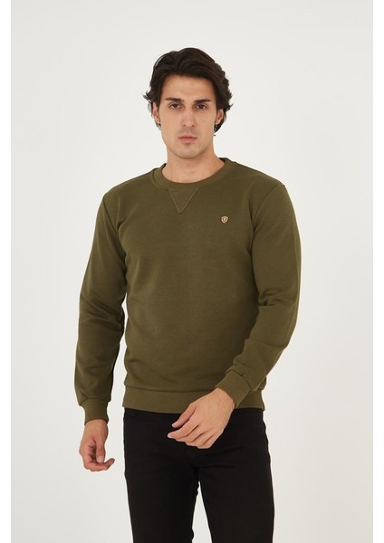 Bisiklet Yaka Ön Detaylı Basic Sweatshirt