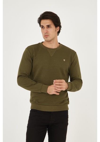 Bisiklet Yaka Ön Detaylı Basic Sweatshirt