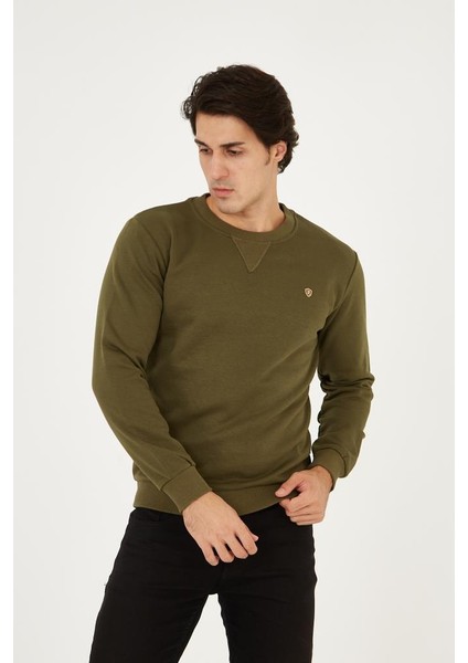 Bisiklet Yaka Ön Detaylı Basic Sweatshirt