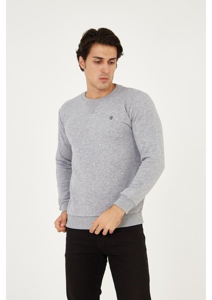 Bisiklet Yaka Ön Detaylı Basic Sweatshirt