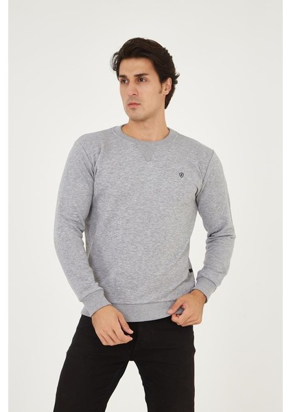 Bisiklet Yaka Ön Detaylı Basic Sweatshirt