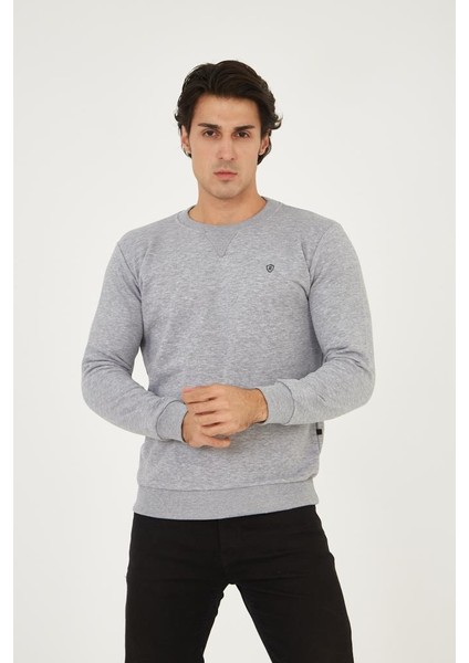 Bisiklet Yaka Ön Detaylı Basic Sweatshirt