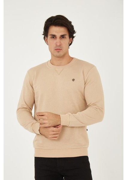 Bisiklet Yaka Ön Detaylı Basic Sweatshirt