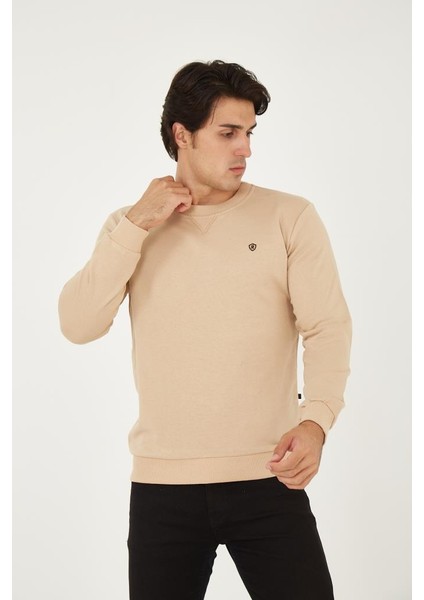 Bisiklet Yaka Ön Detaylı Basic Sweatshirt