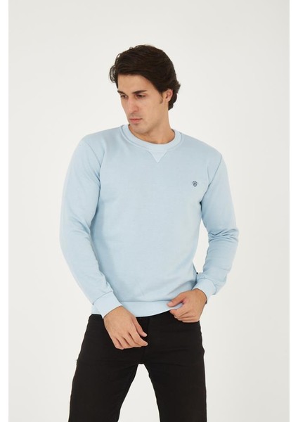 Bisiklet Yaka Ön Detaylı Basic Sweatshirt