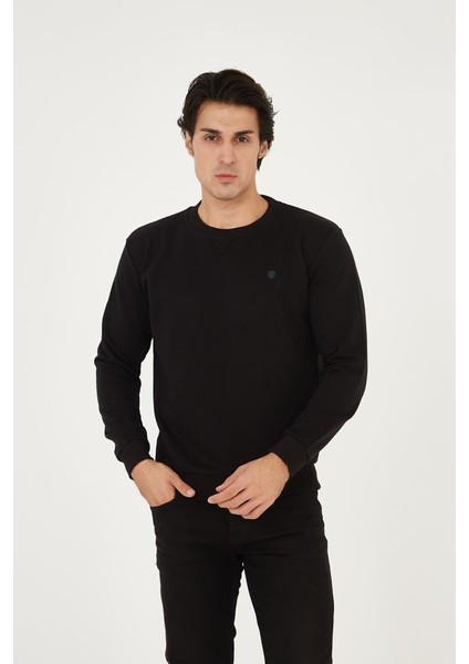 Bisiklet Yaka Ön Detaylı Basic Sweatshirt