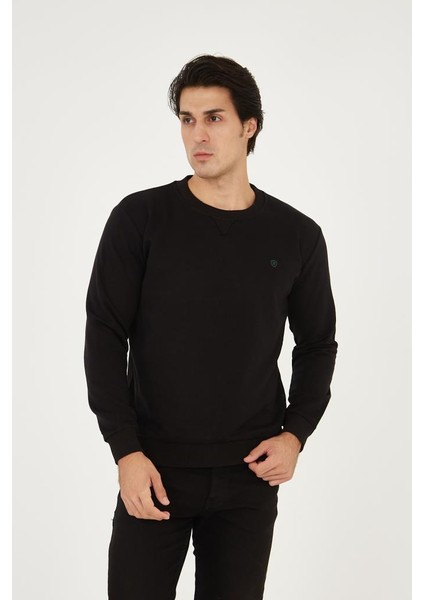 Bisiklet Yaka Ön Detaylı Basic Sweatshirt