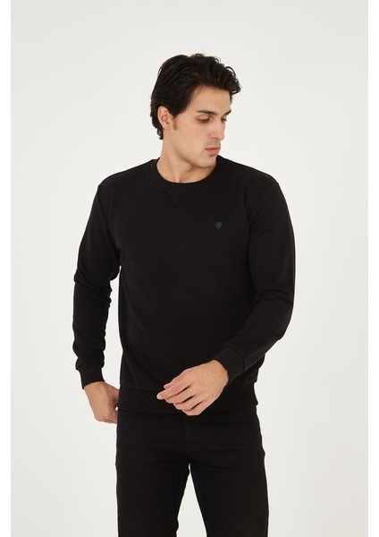 Bisiklet Yaka Ön Detaylı Basic Sweatshirt