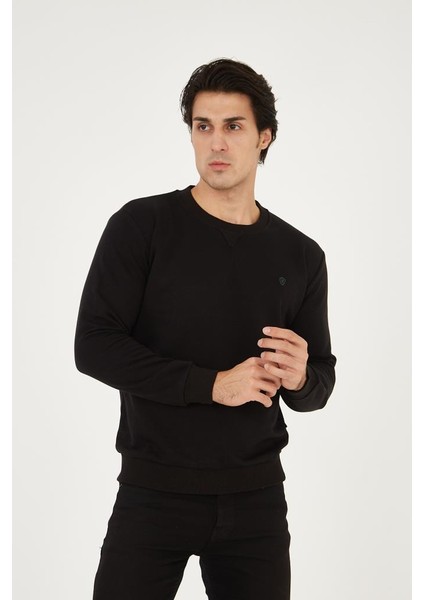 Bisiklet Yaka Ön Detaylı Basic Sweatshirt