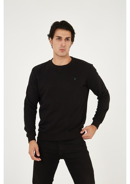 Bisiklet Yaka Ön Detaylı Basic Sweatshirt