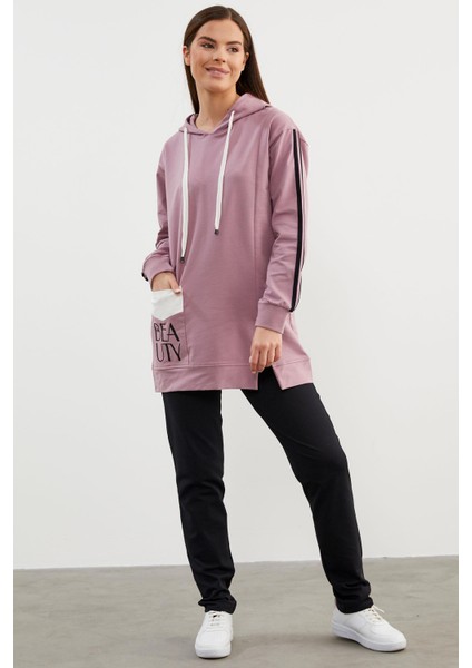 Kapüşonlu Oversize Eşofman Takım - Lila