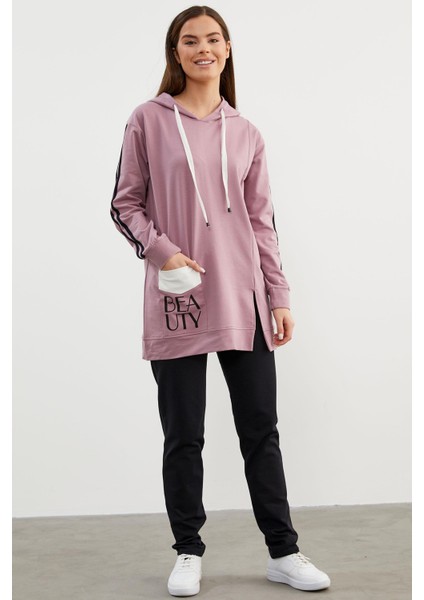 Kapüşonlu Oversize Eşofman Takım - Lila