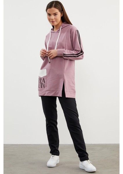 Kapüşonlu Oversize Eşofman Takım - Lila