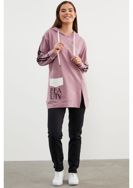 Kapüşonlu Oversize Eşofman Takım - Lila