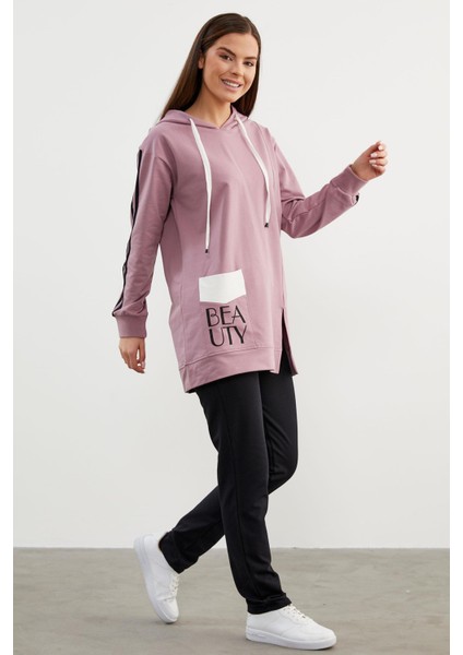Kapüşonlu Oversize Eşofman Takım - Lila