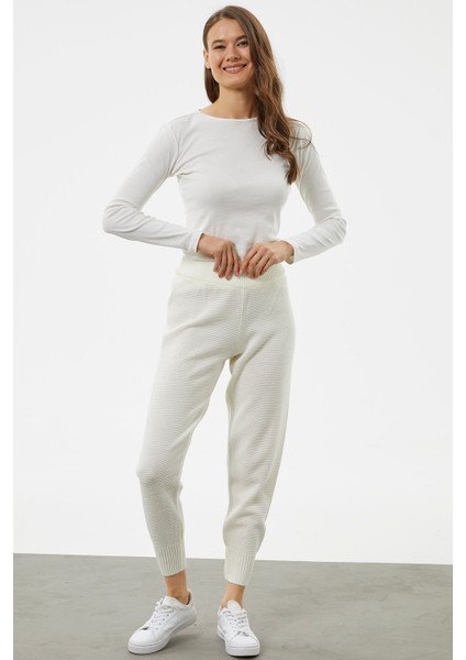 Jogger Rahat Kalıp Triko Pantolon - Kemik