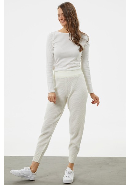 Jogger Rahat Kalıp Triko Pantolon - Kemik