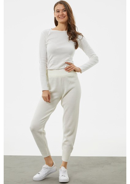 Jogger Rahat Kalıp Triko Pantolon - Kemik
