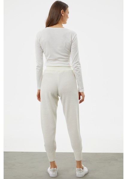 Jogger Rahat Kalıp Triko Pantolon - Kemik