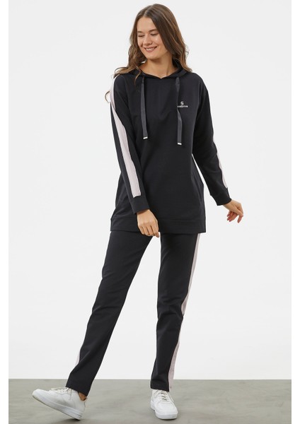 Çift Renk Kapüşonlu Eşofman Takım - Siyah modelleri