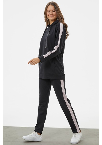 Çift Renk Kapüşonlu Eşofman Takım - Siyah fırsatları