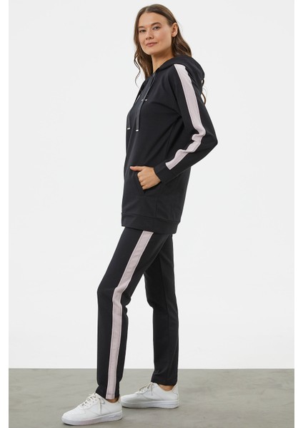 Çift Renk Kapüşonlu Eşofman Takım - Siyah indirimleri