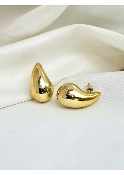 Italyan Bottega Rachel Damla Altın Kaplama Gold Renkli 3cm Küpe